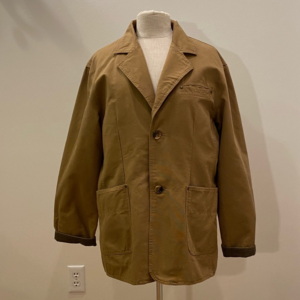 Guide Gear Mens Casual Tan Blazer with Brown Navy  Plaid Lining / Size L